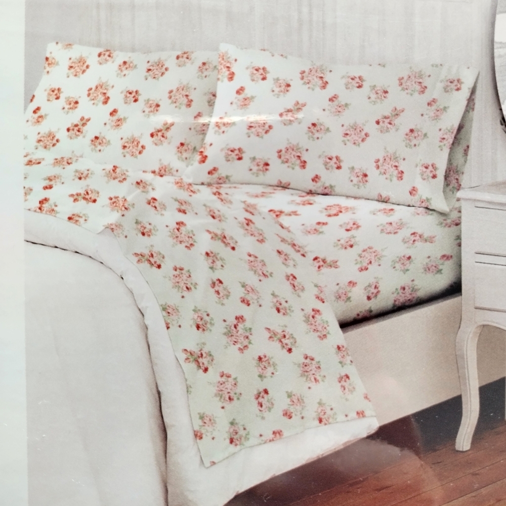 Rachel Ashwell Farmhouse Shabby Chic Cotton QUEEN Sheet Set Pastel Pink Floral
